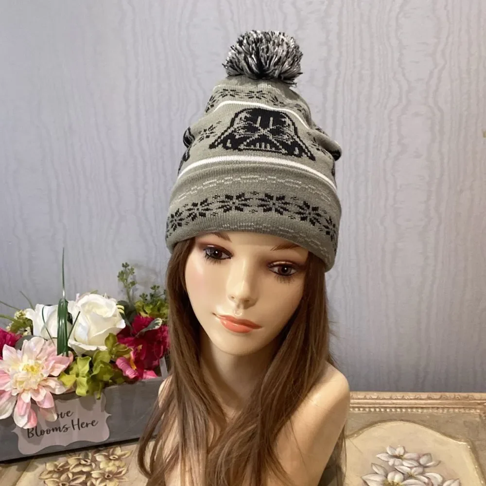 Star Wars Darth Vader Fair Isle Pom Beanie Cap Grey Black OSFM